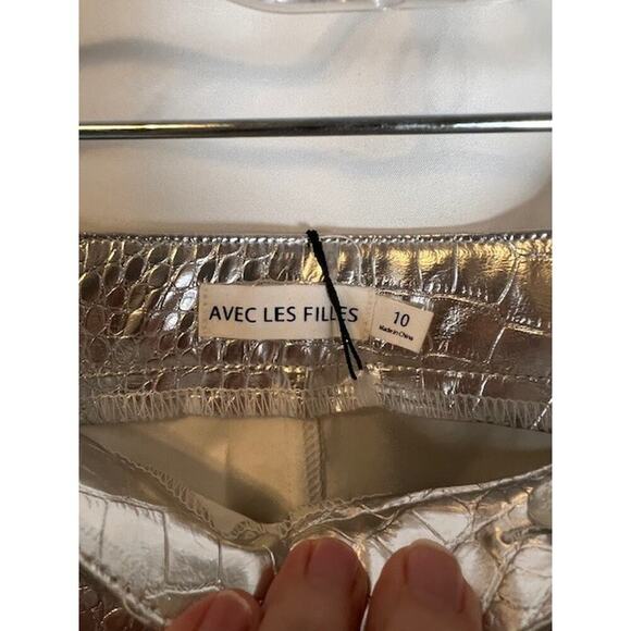 Avec Les Filles Women's 10 Silver Croc Embossed Flare Leg Pants NWT - Picture 6 of 10